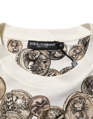 Weißes T-Shirt für Herren mit Münzdruck und Rundhalsausschnitt aus Baumwolle