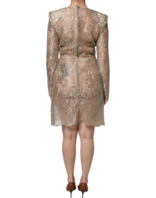 Goldfarbenes Minikleid aus floraler Spitze im Etui-Stil mit A-Linie