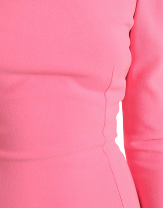 Pinkes figurbetontes Etui-Midikleid aus Polyester mit langen Ärmeln