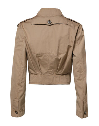 Beige Baumwoll-Button-up figurbetonte kurze Jacke