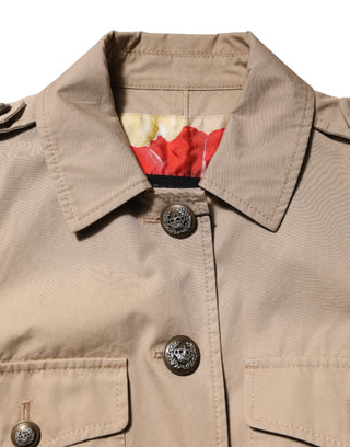 Beige Baumwoll-Button-up figurbetonte kurze Jacke