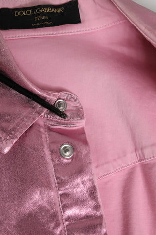 Chaqueta corta rosa de algodón elástico con cuello