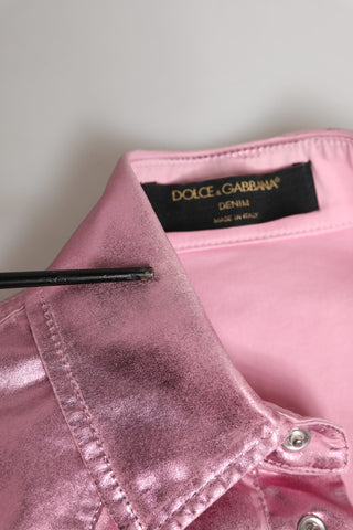 Chaqueta corta rosa de algodón elástico con cuello