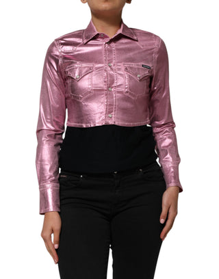 Chaqueta corta rosa de algodón elástico con cuello