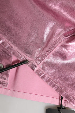 Chaqueta corta rosa de algodón elástico con cuello
