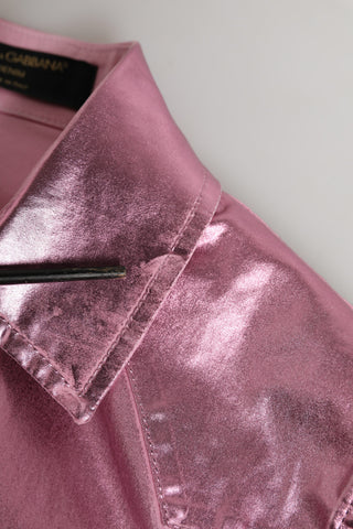 Chaqueta corta rosa de algodón elástico con cuello