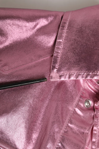 Chaqueta corta rosa de algodón elástico con cuello