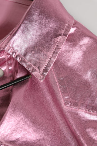 Chaqueta corta rosa de algodón elástico con cuello