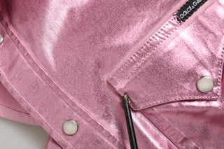 Chaqueta corta rosa de algodón elástico con cuello