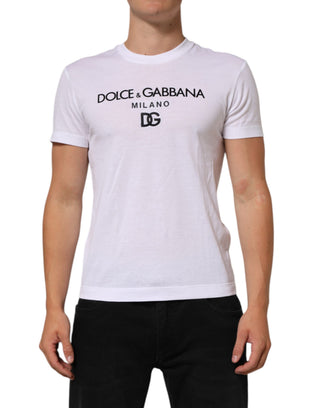 Camiseta de algodón para hombre con cuello redondo y estampado de logo blanco