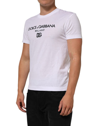 Camiseta de algodón para hombre con cuello redondo y estampado de logo blanco