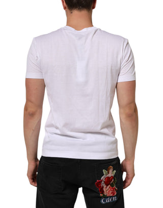 Camiseta de algodón para hombre con cuello redondo y estampado de logo blanco