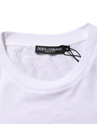 Camiseta de algodón para hombre con cuello redondo y estampado de logo blanco