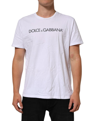 Weißes T-Shirt aus Baumwolle mit Logo-Print und Rundhalsausschnitt