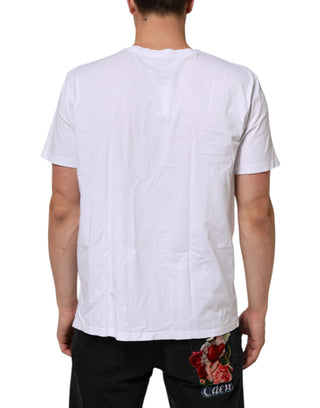 Weißes T-Shirt aus Baumwolle mit Logo-Print und Rundhalsausschnitt