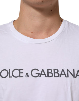 Weißes T-Shirt aus Baumwolle mit Logo-Print und Rundhalsausschnitt