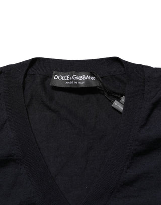 Black Cashmere Knit V-Neck Pullover Sweater