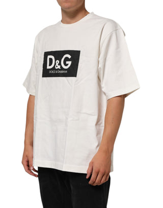 Camiseta blanca de algodón para hombre con cuello redondo y logo estampado
