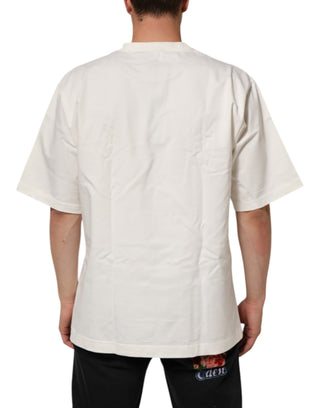 Camiseta blanca de algodón para hombre con cuello redondo y logo estampado