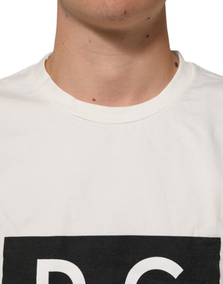 Camiseta blanca de algodón para hombre con cuello redondo y logo estampado
