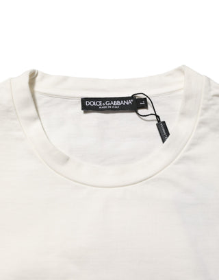 Camiseta blanca de algodón para hombre con cuello redondo y logo estampado