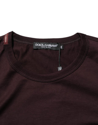 Braunes Baumwoll-T-Shirt mit Rundhalsausschnitt und Logo-Plakette