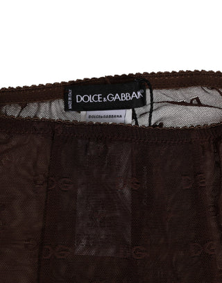 Brown Nylon Logo Lace Leggings Pants Underwear