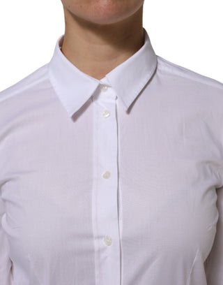 White Cotton Collared Buttoned Dress Shirt Top