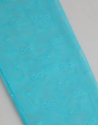 Light Blue Nylon Logo Lace Leggings Pants Underwear