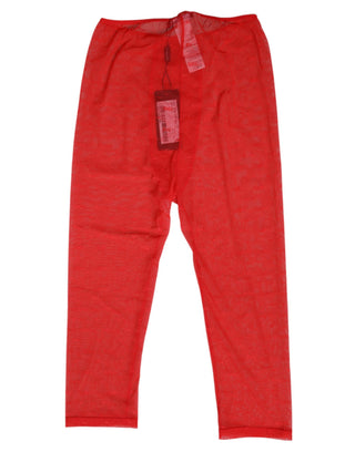 Pantalones ajustados midi rojos con logo y encaje, ropa interior