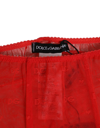 Pantalones ajustados midi rojos con logo y encaje, ropa interior