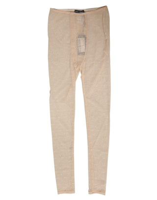 Beige Nylon-Stretch-Leggings mit Logo-Spitze Unterwäsche