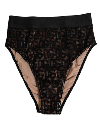 Schwarzer Slip mit hohem Schnitt und DG-Logo aus Spitze