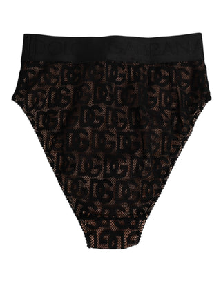 Schwarzer Slip mit hohem Schnitt und DG-Logo aus Spitze