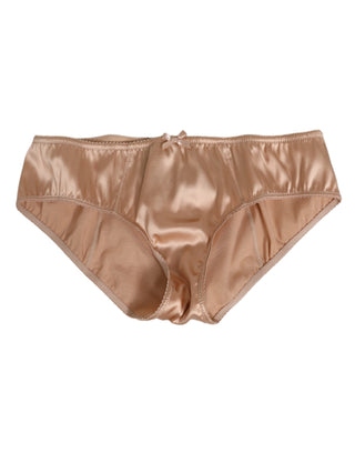Beiger Slip aus Seidensatin mit Blumenspitze Unterwäsche