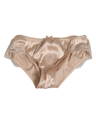 Beiger Slip aus Seidensatin mit Blumenspitze Unterwäsche