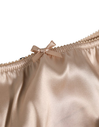 Beiger Slip aus Seidensatin mit Blumenspitze Unterwäsche