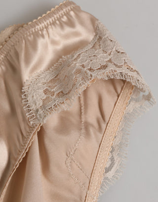 Beiger Slip aus Seidensatin mit Blumenspitze Unterwäsche