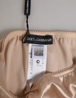 Beiger Slip aus Seidensatin mit Blumenspitze Unterwäsche