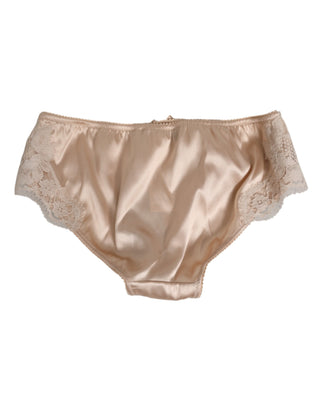 Beiger Slip aus Seidensatin mit Blumenspitze Unterwäsche