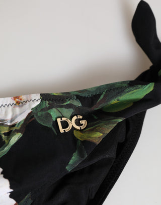Black Side Tie Floral Bikini Bottom Swimwear