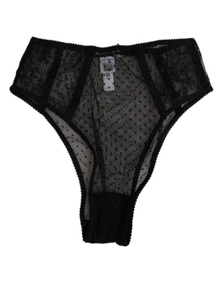 Schwarze Spitzen-Punkte-Mesh-High-Waist-Unterwäsche
