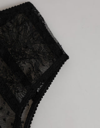 Schwarze Spitzen-Punkte-Mesh-High-Waist-Unterwäsche