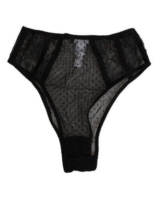 Schwarze Spitzen-Punkte-Mesh-High-Waist-Unterwäsche