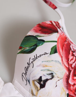 Bikini-Oberteil mit Neckholder und weißem Blumenmuster