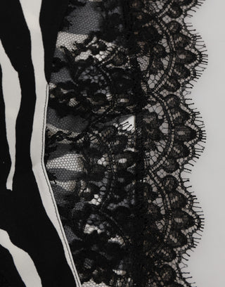 Black Silk Zebra Print Lace High Waist Underwear