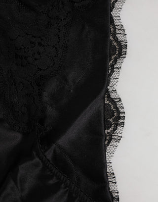 Black Silk Satin Floral Lace Panty Brief Underwear