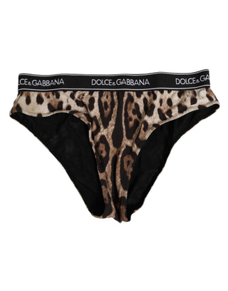 Brauner Leopard Nylon Höschen mit hoher Taille