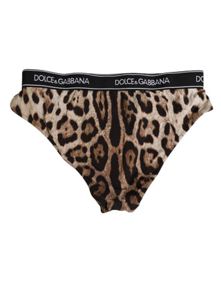 Brauner Leopard Nylon Höschen mit hoher Taille