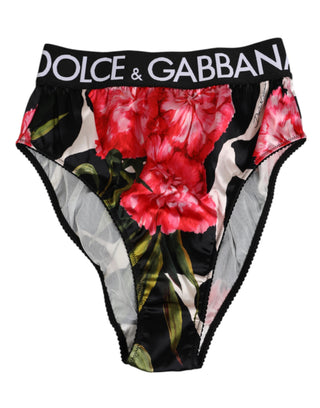Schwarzer Slip mit Blumenmuster und hohem Bund